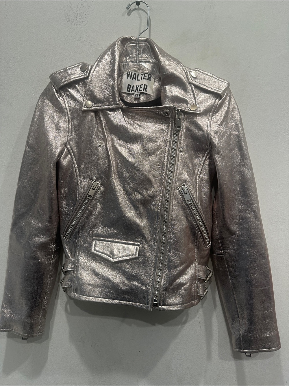 Walter Baker Silver Leather Women's Jacket size XS punk motorcycle moto rocker